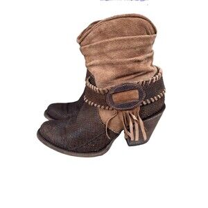 Cuadra python suede boho Southwest fringe slouchy ankle boots women Sz 6 1/2